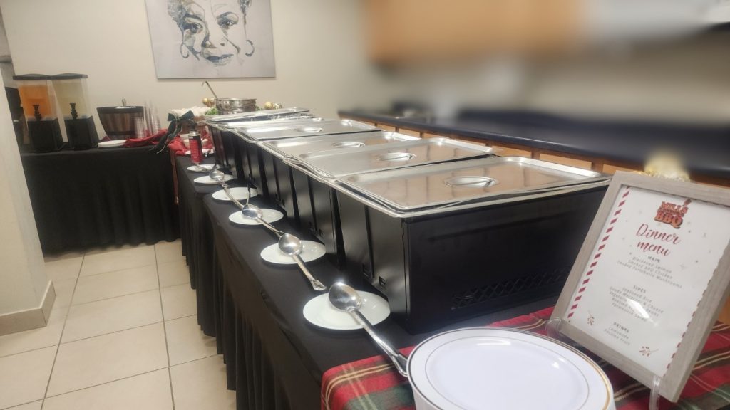 Buffet setup with dinner menu